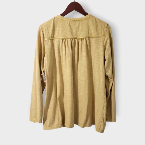 NWOT Coldwater Creek Yellow Mineral Wash Floral Embroidered Button Up Top Sz Lg - Picture 6 of 14